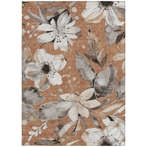HomeRoots 9' X 12' Copper Ivory Floral Area Rug - Washable, Durable, Indoor/Outdoor, Easy Maintenance Décor 640826