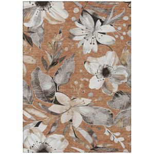 HomeRoots 9' X 12' Copper Ivory Floral Area Rug - Washable, Durable, Indoor/Outdoor, Easy Maintenance Décor 640826
