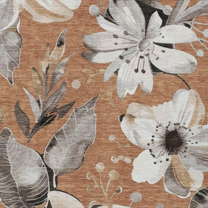 HomeRoots 10' Indoor Outdoor Floral Area Rug in Copper, Ivory & Charcoal - Durable, Washable & Stylish Design 640827