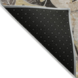 HomeRoots 5' Gold, Ivory & Charcoal Floral Washable Area Rug - Durable for Indoor/Outdoor Use, Easy Care! 640829