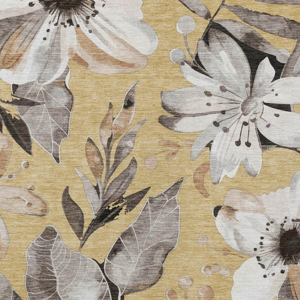 HomeRoots 8' X 10' Gold Ivory Charcoal Floral Area Rug - Durable, Washable, Stylish for Indoor & Outdoor Use 640831