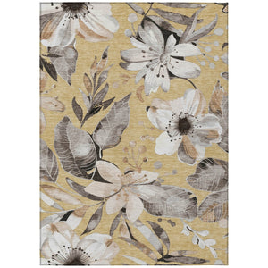 HomeRoots 9' X 12' Durable Gold Ivory Charcoal Floral Area Rug – Indoor/Outdoor Washable, Non-Slip Design 640832