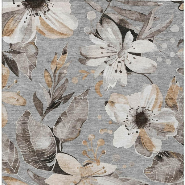 HomeRoots 5' X 8' Classic Floral Gray Ivory Charcoal Area Rug - Washable, Durable, Indoor/Outdoor Design 640835