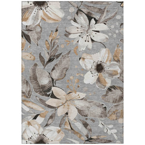 HomeRoots 5' X 8' Classic Floral Gray Ivory Charcoal Area Rug - Washable, Durable, Indoor/Outdoor Design 640835