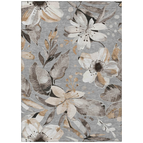 HomeRoots 5' X 8' Classic Floral Gray Ivory Charcoal Area Rug - Washable, Durable, Indoor/Outdoor Design 640835