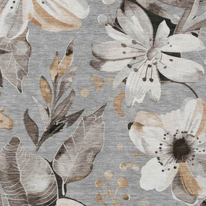 HomeRoots 5' X 8' Classic Floral Gray Ivory Charcoal Area Rug - Washable, Durable, Indoor/Outdoor Design 640835