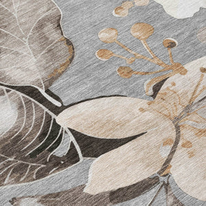 HomeRoots 5' X 8' Classic Floral Gray Ivory Charcoal Area Rug - Washable, Durable, Indoor/Outdoor Design 640835
