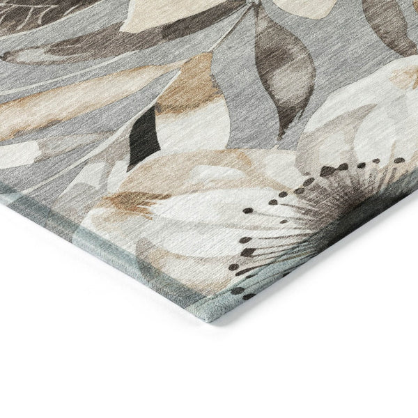 HomeRoots 8' X 10' Gray Ivory Charcoal Floral Area Rug - Durable, Washable, Perfect for Indoor & Outdoor Spaces! 640837