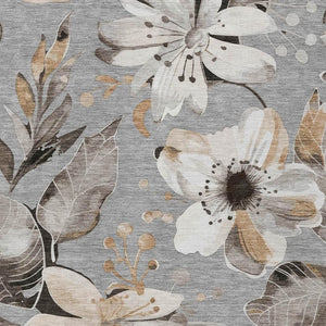 HomeRoots 9' X 12' Stylish Gray Ivory Charcoal Floral Washable Area Rug for Indoor & Outdoor Elegance 640838