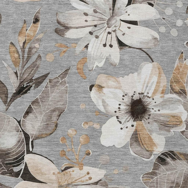 HomeRoots 9' X 12' Stylish Gray Ivory Charcoal Floral Washable Area Rug for Indoor & Outdoor Elegance 640838