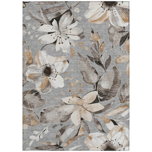 HomeRoots 10' Gray Ivory Charcoal Floral Washable Area Rug - Durable, Stylish, Indoor/Outdoor Perfect for Any Space 640839