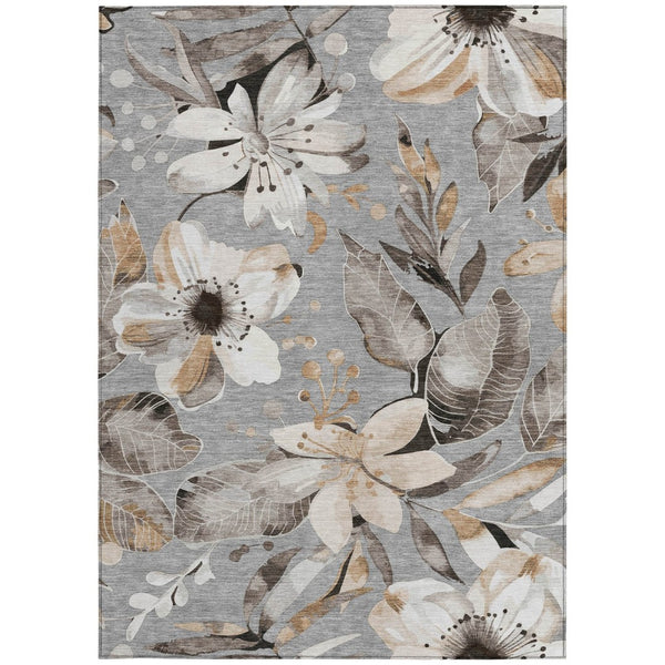 HomeRoots 10' Gray Ivory Charcoal Floral Washable Area Rug - Durable, Stylish, Indoor/Outdoor Perfect for Any Space 640839