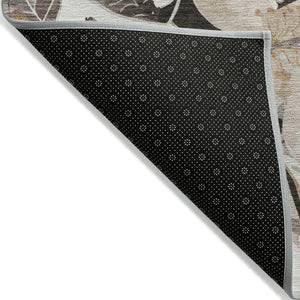 HomeRoots 5' Floral Washable Area Rug in Ivory & Charcoal - Stylish, Durable for Indoor & Outdoor Use! 640841