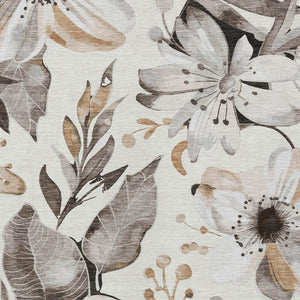 HomeRoots 5' Floral Washable Area Rug in Ivory & Charcoal - Stylish, Durable for Indoor & Outdoor Use! 640841