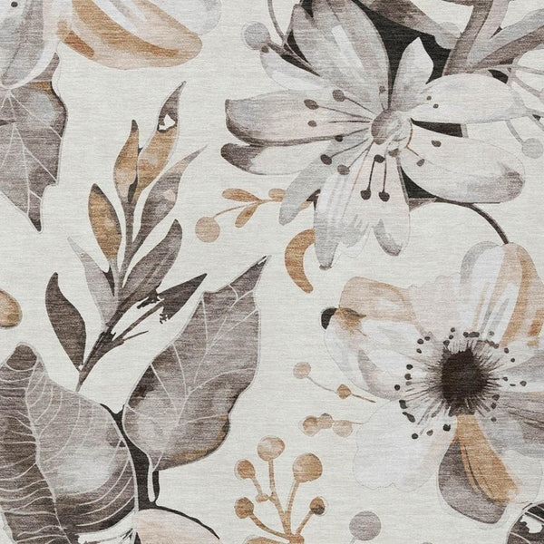 HomeRoots 9' Elegant Floral Washable Area Rug in Ivory, Charcoal & Wheat – Perfect for Indoors & Outdoors! 640844