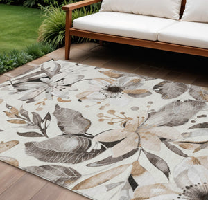 HomeRoots 9' Elegant Floral Washable Area Rug in Ivory, Charcoal & Wheat – Perfect for Indoors & Outdoors! 640844