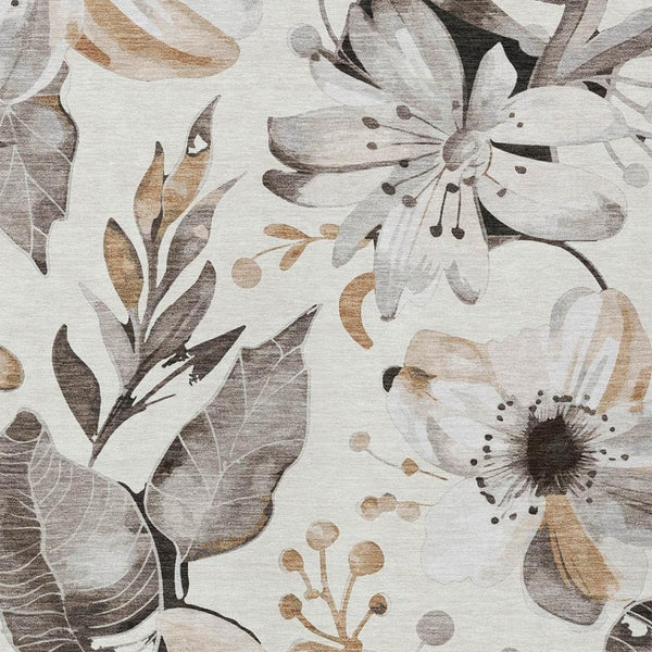 HomeRoots 10' Indoor/Outdoor Ivory Charcoal Floral Area Rug - Washable, Durable, Perfect for High-Traffic Spaces 640845