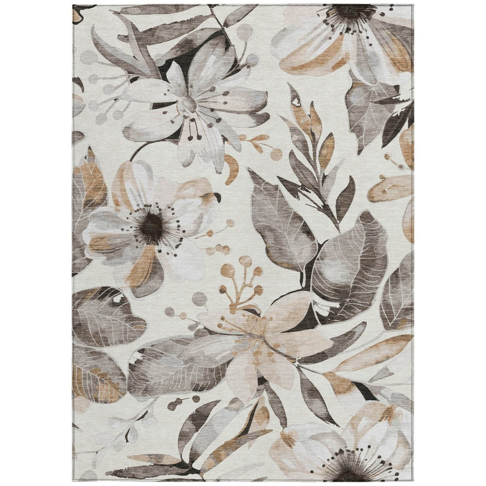 HomeRoots 10' Indoor/Outdoor Ivory Charcoal Floral Area Rug - Washable, Durable, Perfect for High-Traffic Spaces 640845