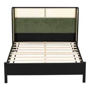 English Elm Queen Platform Bed Solid Wood Frame Velvet Headboard Modern Minimalist Bedroom N770PQ375070B