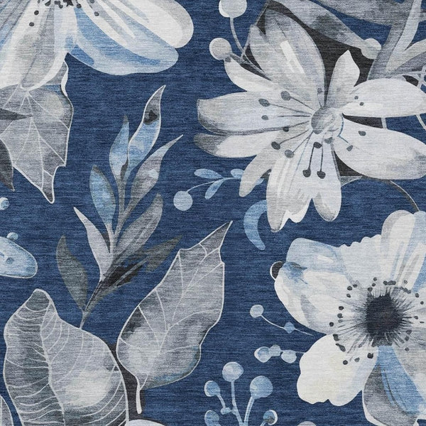 HomeRoots 9' Navy Blue Floral Area Rug - Elegant & Durable Washable Design for Indoor/Outdoor Spaces, Stain-Resistant 640850