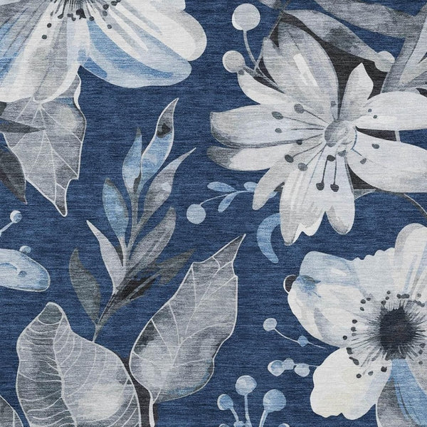HomeRoots 9' Navy Blue Floral Area Rug - Elegant & Durable Washable Design for Indoor/Outdoor Spaces, Stain-Resistant 640850
