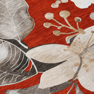 HomeRoots 8' Red Floral Round Area Rug - Elegant Washable Design for Indoor & Outdoor Use, Durable & Stylish 640854