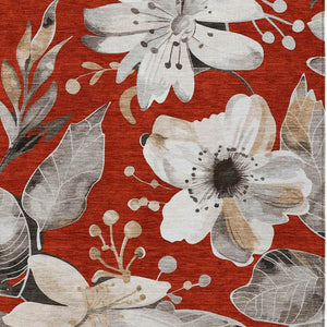 HomeRoots 10' X 14' Floral Area Rug in Red, Ivory & Charcoal - Washable, Durable for Indoor & Outdoor Use! 640857