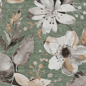 HomeRoots 8' X 10' Elegant Sage Ivory Charcoal Floral Washable Area Rug for Indoor & Outdoor Spaces 640861