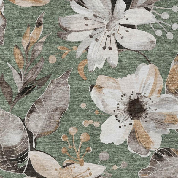 HomeRoots 8' X 10' Elegant Sage Ivory Charcoal Floral Washable Area Rug for Indoor & Outdoor Spaces 640861