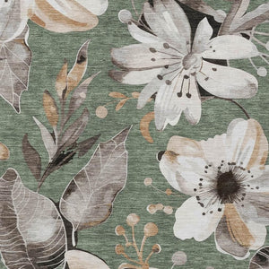 HomeRoots 8' X 10' Elegant Sage Ivory Charcoal Floral Washable Area Rug for Indoor & Outdoor Spaces 640861