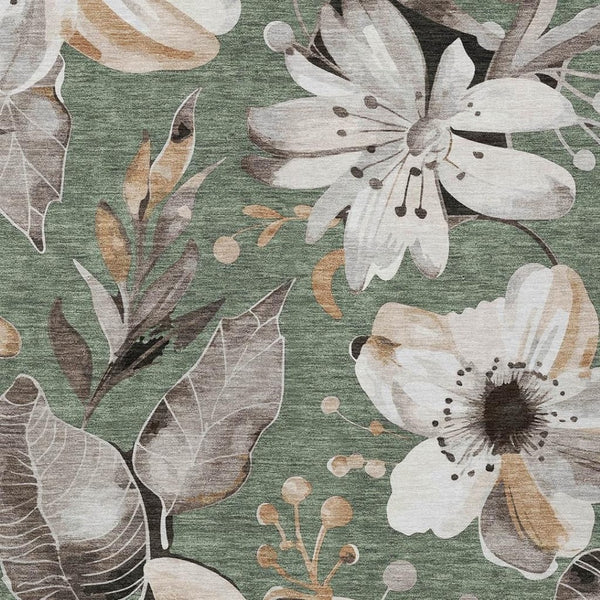 HomeRoots 8' X 10' Elegant Sage Ivory Charcoal Floral Washable Area Rug for Indoor & Outdoor Spaces 640861