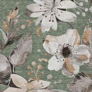 HomeRoots 9' X 12' Sage Floral Area Rug - Washable, Durable, Outdoor/Indoor Use for High-Traffic Spaces 640862