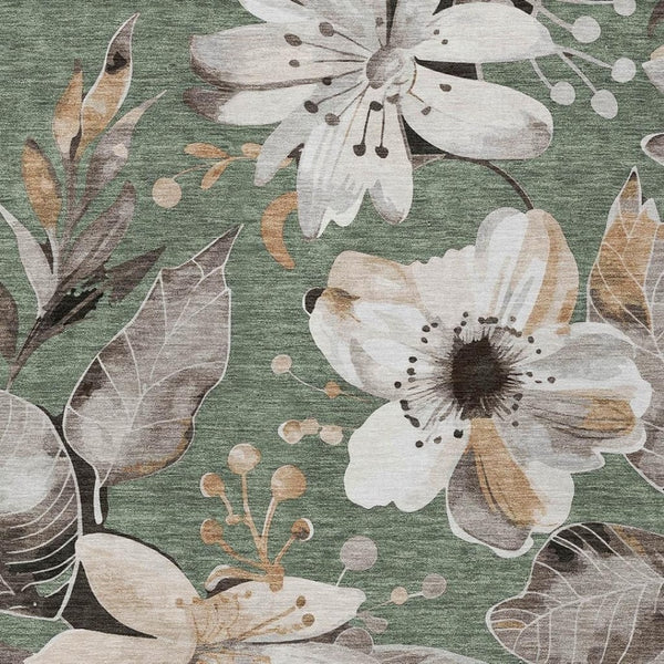 HomeRoots 9' X 12' Sage Floral Area Rug - Washable, Durable, Outdoor/Indoor Use for High-Traffic Spaces 640862