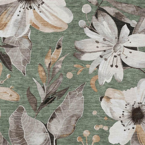 HomeRoots 9' X 12' Sage Floral Area Rug - Washable, Durable, Outdoor/Indoor Use for High-Traffic Spaces 640862