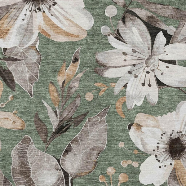 HomeRoots 9' X 12' Sage Floral Area Rug - Washable, Durable, Outdoor/Indoor Use for High-Traffic Spaces 640862