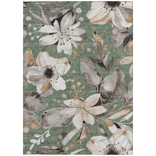 HomeRoots 10' Floral Area Rug in Sage, Ivory & Charcoal – Durable, Washable, Indoor/Outdoor, Pet-Friendly Design 640863