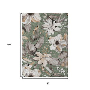 HomeRoots 10' Floral Area Rug in Sage, Ivory & Charcoal – Durable, Washable, Indoor/Outdoor, Pet-Friendly Design 640863