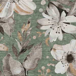 HomeRoots 10' Floral Area Rug in Sage, Ivory & Charcoal – Durable, Washable, Indoor/Outdoor, Pet-Friendly Design 640863