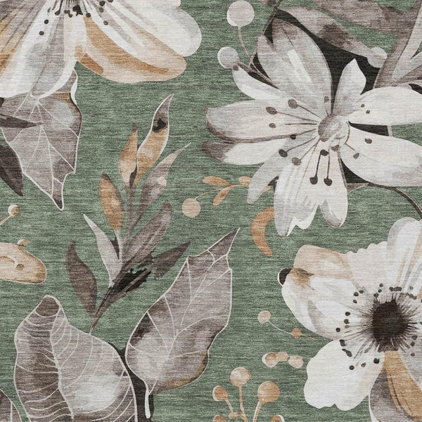 HomeRoots 10' Floral Area Rug in Sage, Ivory & Charcoal – Durable, Washable, Indoor/Outdoor, Pet-Friendly Design 640863