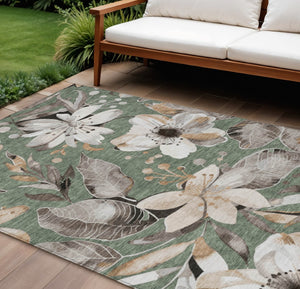 HomeRoots 10' Floral Area Rug in Sage, Ivory & Charcoal – Durable, Washable, Indoor/Outdoor, Pet-Friendly Design 640863