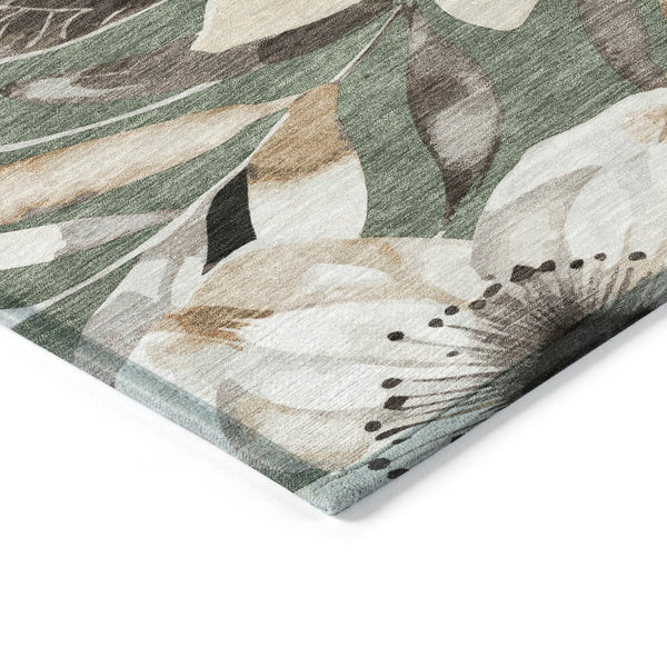 HomeRoots 10' Floral Area Rug in Sage, Ivory & Charcoal – Durable, Washable, Indoor/Outdoor, Pet-Friendly Design 640863