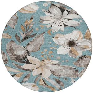 HomeRoots 8' Teal Blue Floral Area Rug - Stylish Indoor/Outdoor Washable Design for High-Traffic Spaces 640866
