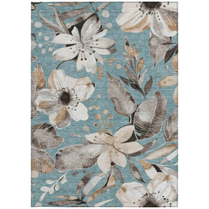 HomeRoots 10' Teal Blue Floral Indoor/Outdoor Area Rug - Washable, Stain-Resistant & Perfect for High-Traffic Areas 640869