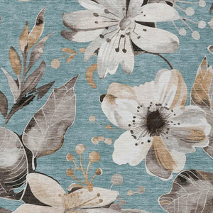 HomeRoots 10' Teal Blue Floral Indoor/Outdoor Area Rug - Washable, Stain-Resistant & Perfect for High-Traffic Areas 640869