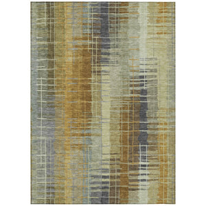 HomeRoots 5' Artichoke Green & Gold Striped Washable Area Rug - Versatile Indoor/Outdoor Style & Durability! 640871