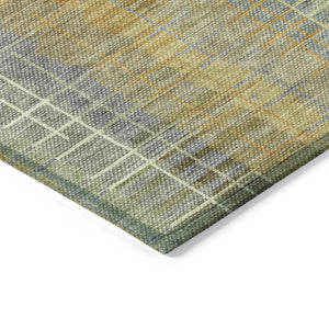 HomeRoots 5' Artichoke Green & Gold Striped Washable Area Rug - Versatile Indoor/Outdoor Style & Durability! 640871