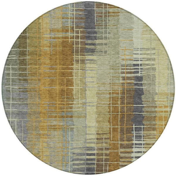 HomeRoots 8' Artichoke Green & Gold Round Area Rug - Stylish, Washable, Durable for Indoor/Outdoor Use 640872