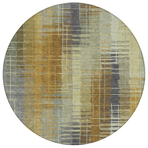 HomeRoots 8' Artichoke Green & Gold Round Area Rug - Stylish, Washable, Durable for Indoor/Outdoor Use 640872