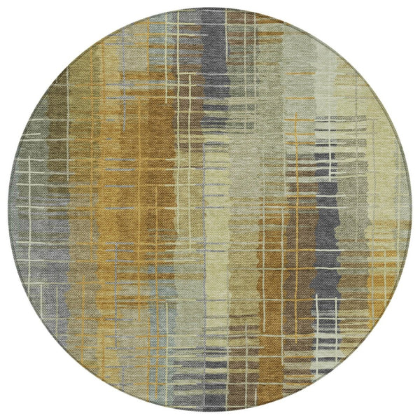 HomeRoots 8' Artichoke Green & Gold Round Area Rug - Stylish, Washable, Durable for Indoor/Outdoor Use 640872