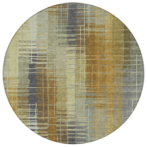HomeRoots 8' Artichoke Green & Gold Round Area Rug - Stylish, Washable, Durable for Indoor/Outdoor Use 640872